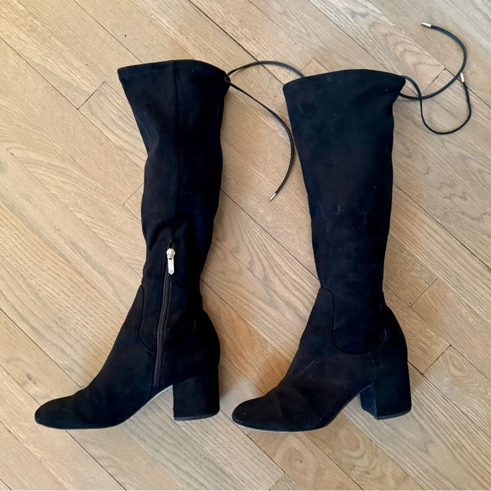 Sam Edelman Women's Vinney Boot Size 7 Block Heel Tall Black Stretch